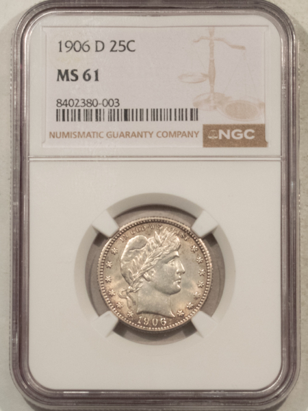 Barber Quarters 1906-D BARBER QUARTER – NGC MS-61, FLASHY!