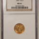 $2.50 1925-D $2.50 INDIAN GOLD QUARTER EAGLE – NGC MS-61