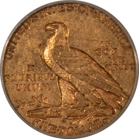 $5 1909 $5 INDIAN GOLD HALF EAGLE – ANACS AU-50