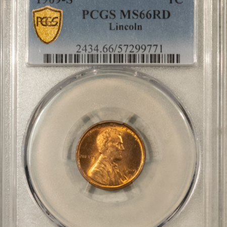 Lincoln Cents (Wheat) 1909-S LINCOLN CENT – PCGS MS-66 RD, SUPERB FIERY RED SPOT-FREE GEM!
