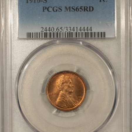Lincoln Cents (Wheat) 1910-S LINCOLN CENT – PCGS MS-65 RD, RED GEM!