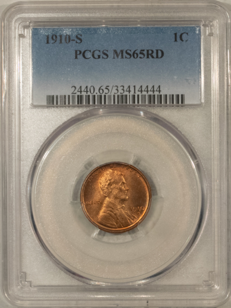 Lincoln Cents (Wheat) 1910-S LINCOLN CENT – PCGS MS-65 RD, RED GEM!