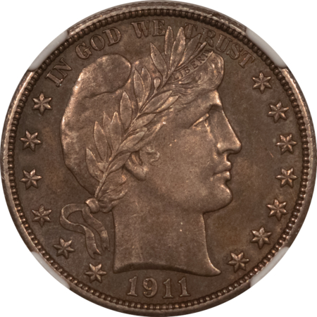 Barber Halves 1911 BARBER HALF DOLLAR – NGC AU-55, ORIGINAL!
