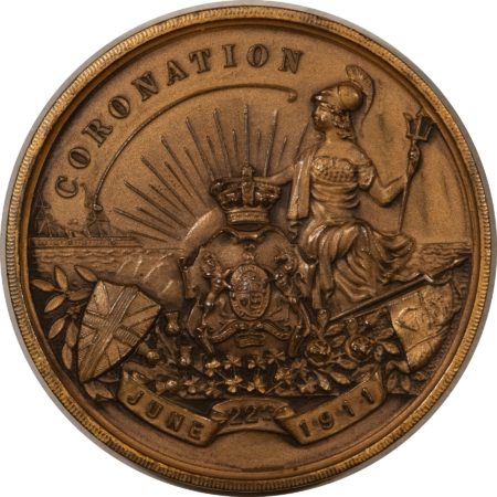Exonumia 1911 GREAT BRITAIN GEO V CORONATION BRONZE MEDAL, 45MM 36.5 GRAMS – UNCIRCULATED