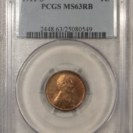 Lincoln Cents (Wheat) 1911-S LINCOLN CENT – PCGS MS-63 RB, CHOICE!