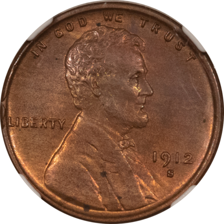 Lincoln Cents (Wheat) 1912-S LINCOLN CENT – NGC MS-63 BN, LOOKS RB!