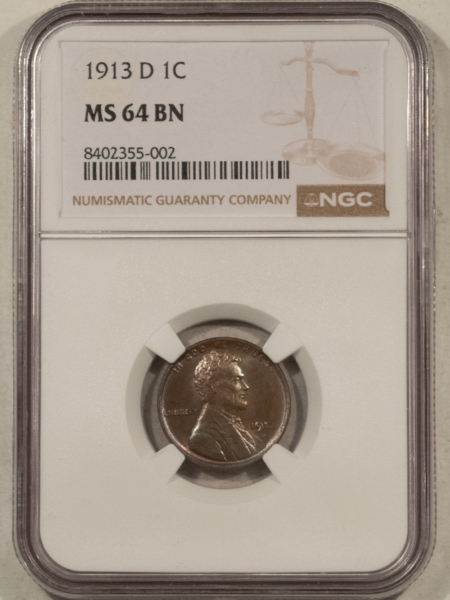 Lincoln Cents (Wheat) 1913-D LINCOLN CENT – NGC MS-64 BN, PRETTY!