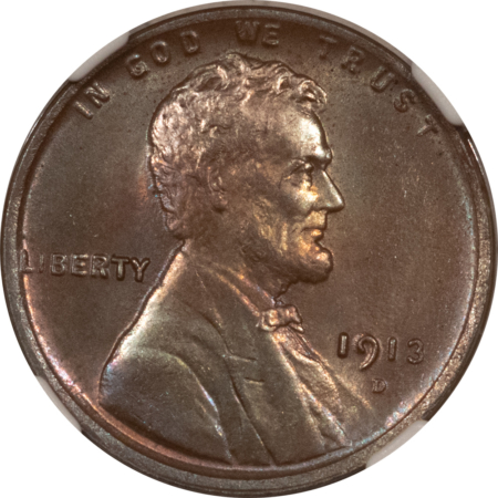 Lincoln Cents (Wheat) 1913-D LINCOLN CENT – NGC MS-64 BN, PRETTY!