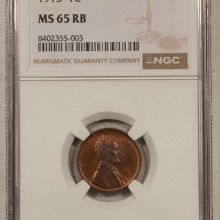 Lincoln Cents (Wheat) 1915 LINCOLN CENT – NGC MS-65 RB, PRETTY! PREMIUM QUALITY GEM!