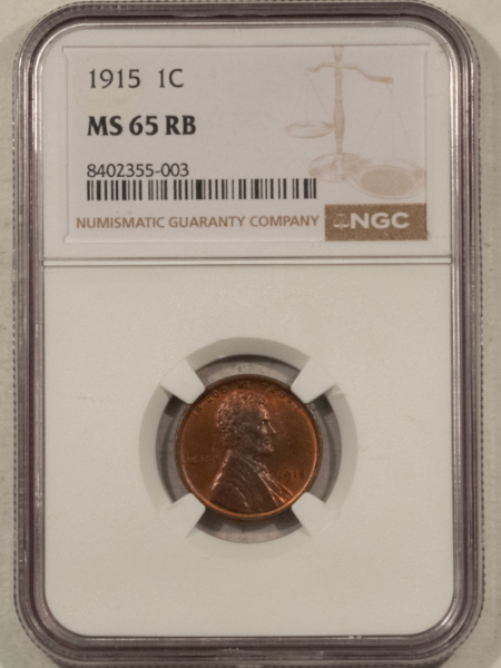 Lincoln Cents (Wheat) 1915 LINCOLN CENT – NGC MS-65 RB, PRETTY! PREMIUM QUALITY GEM!