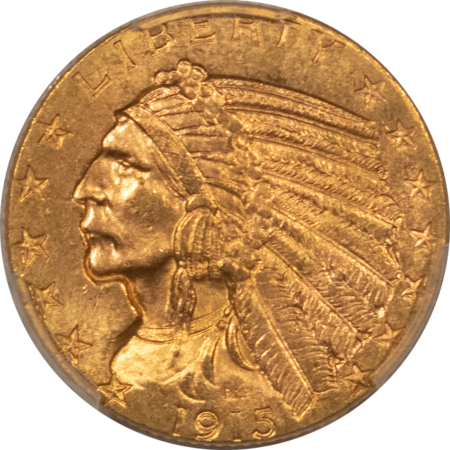 $5 1915 $5 INDIAN GOLD HALF EAGLE – PCGS MS-64, FROM A FRESH PAIR! BETTER DATE!
