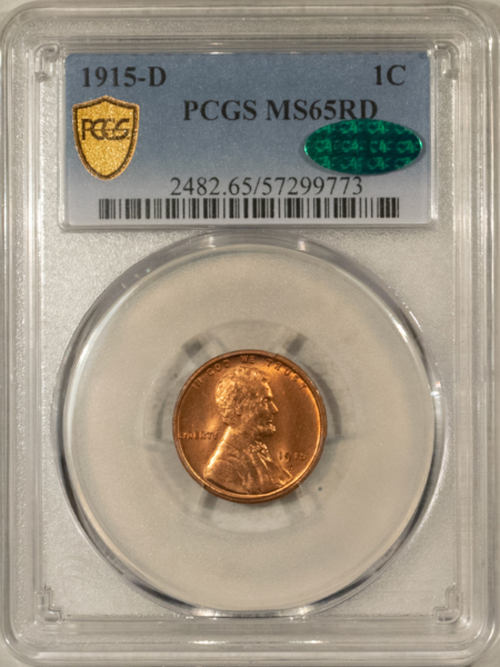 CAC Approved Coins 1915-D LINCOLN CENT – PCGS MS-65 RD, FIERY RED GEM! CAC APPROVED!