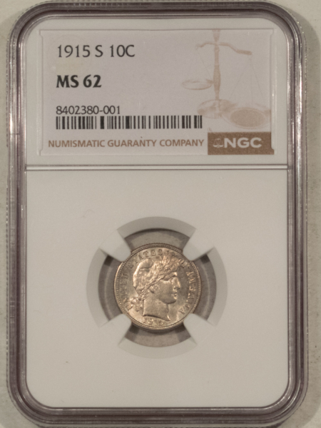 Barber Dimes 1915-S BARBER DIME – NGC MS-62 FLASHY! TOUGH!