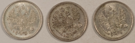 New Store Items 1916 RUSSIA SILVER 10 KOPEKS, LOT/3, Y-20a.3 – NICE FRESH AU+/UNC