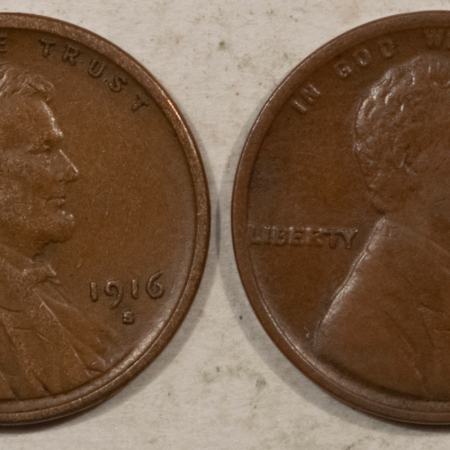 Lincoln Cents (Wheat) 1916-S & 1917-D LINCOLN CENTS LOT/2 – NICE SMOOTH BROWN HIGH GRADE CIRC EXAMPLES