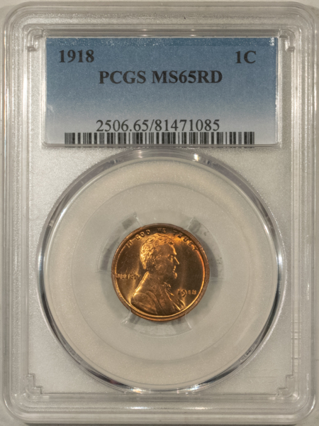 Lincoln Cents (Wheat) 1918 LINCOLN CENT – PCGS MS-65 RD, BLAZING RED!
