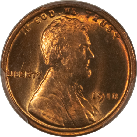 Lincoln Cents (Wheat) 1918 LINCOLN CENT – PCGS MS-65 RD, BLAZING RED!
