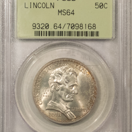 Early Commems 1918 LINCOLN COMMEMORATIVE HALF DOLLAR – PCGS MS-64, OLD GREEN HOLDER & PQ!