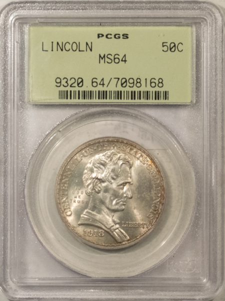 Early Commems 1918 LINCOLN COMMEMORATIVE HALF DOLLAR – PCGS MS-64, OLD GREEN HOLDER & PQ!