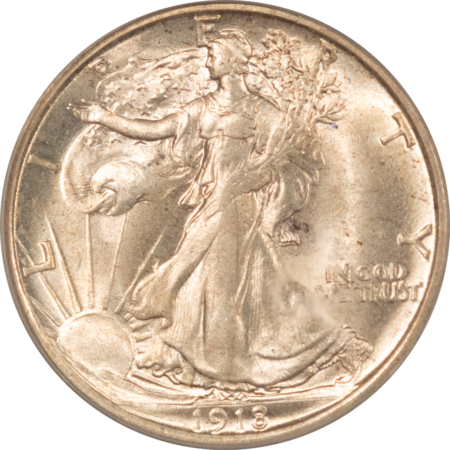 Half Dollars 1918-D WALKING LIBERTY HALF DOLLAR PCGS MS-63 OLD GREEN HOLDER, PREMIUM QUALITY!