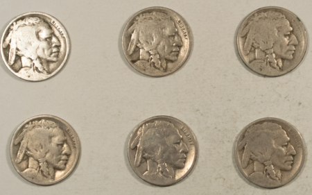 Buffalo Nickels 1918-S X 2 1919-S 1920-D 1924-D X2 BUFFALO NICKELS LOT/6 – LOW GRADE, CIRCULATED