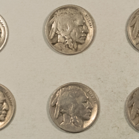 Buffalo Nickels 1918-S X 2 1919-S 1920-D 1924-D X2 BUFFALO NICKELS LOT/6 – LOW GRADE, CIRCULATED