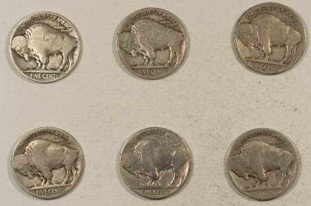 Buffalo Nickels 1918-S X 2 1919-S 1920-D 1924-D X2 BUFFALO NICKELS LOT/6 – LOW GRADE, CIRCULATED