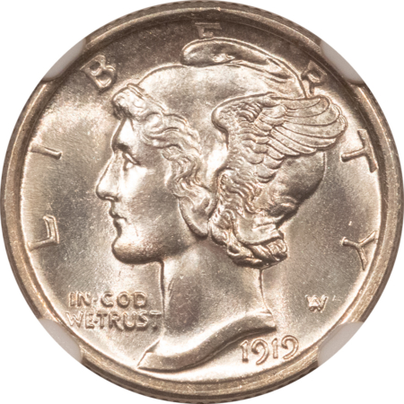 Dimes 1919 MERCURY DIME – NGC MS-63 FB, BLAST WHITE! FULL BANDS!