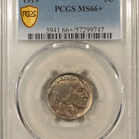 Buffalo Nickels 1919 BUFFALO NICKEL – PCGS MS-66+ REALLY PRETTY COLOR, SUPERB!