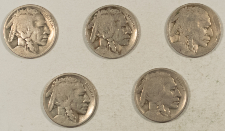 Buffalo Nickels 1919-D X 3 1919-S 1920-D BUFFALO NICKELS LOT/5 – LOW GRADE CIRCULATED