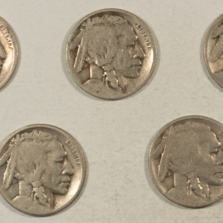 Buffalo Nickels 1919-D X 3 1919-S 1920-D BUFFALO NICKELS LOT/5 – LOW GRADE CIRCULATED