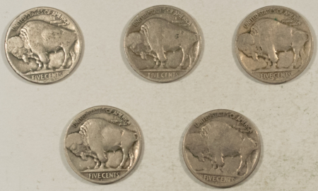 Buffalo Nickels 1919-D X 3 1919-S 1920-D BUFFALO NICKELS LOT/5 – LOW GRADE CIRCULATED