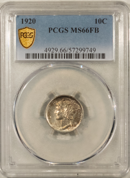 Dimes 1920 MERCURY DIME – PCGS MS-66 FB FRESH ORIGINAL & ATTRACTIVE FULL BANDS EXAMPLE