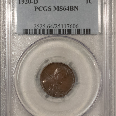 Lincoln Cents (Wheat) 1920-D LINCOLN CENT – PCGS MS-64 BN, SMOOTH, VIRTUALLY GEM!