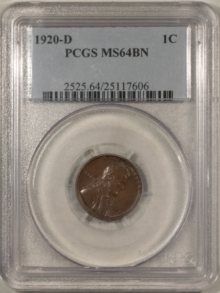 Lincoln Cents (Wheat) 1920-D LINCOLN CENT – PCGS MS-64 BN, SMOOTH, VIRTUALLY GEM!