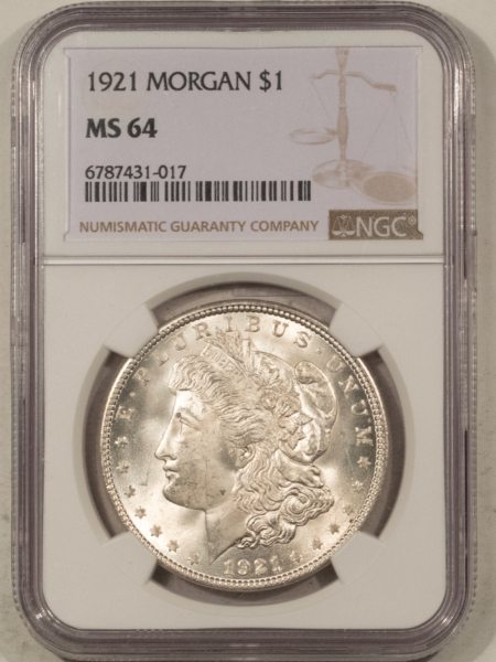 Dollars 1921 $1 MORGAN DOLLAR – NGC MS-64, LOOKS 65!  PREMIUM QUALITY!