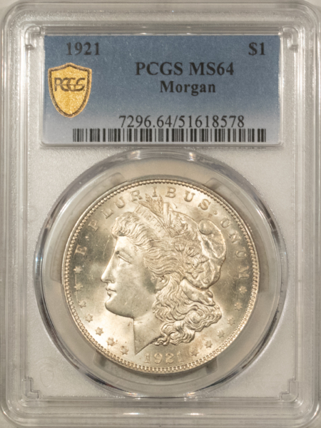 Dollars 1921 $1 MORGAN DOLLAR – PCGS MS-64, SMOOTH & NEAR GEM!