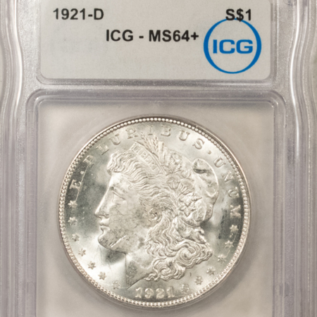 Dollars 1921-D $1 MORGAN DOLLAR – ICG MS-64+, PREMIUM QUALITY! SOLID COIN