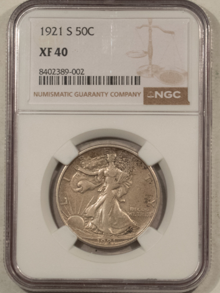 Half Dollars 1921-S WALKING LIBERTY HALF DOLLAR, NGC XF-40; RARE & IMPOSSIBLE COIN TO FIND!