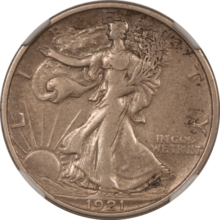 Half Dollars 1921-S WALKING LIBERTY HALF DOLLAR, NGC XF-40; RARE & IMPOSSIBLE COIN TO FIND!