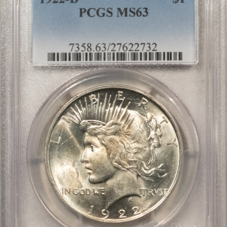 Dollars 1922-D $1 PEACE DOLLAR – PCGS MS-63, SUPER LUSTROUS!