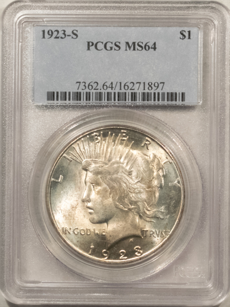 Dollars 1923-S $1 PEACE DOLLAR – PCGS MS-64 ORIGINAL LUSTROUS!