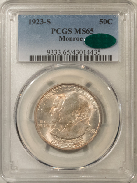CAC Approved Coins 1923-S MONROE COMMEMORATIVE HALF DOLLAR – PCGS MS-65 LOOKS 66, PQ, CAC APPROVED!