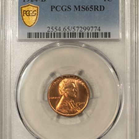 Lincoln Cents (Wheat) 1924-D LINCOLN CENT – PCGS MS-65 RD, BLAZING RED GEM! RARE THIS NICE!