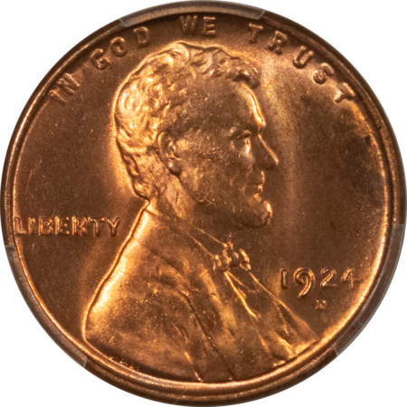 Lincoln Cents (Wheat) 1924-D LINCOLN CENT – PCGS MS-65 RD, BLAZING RED GEM! RARE THIS NICE!
