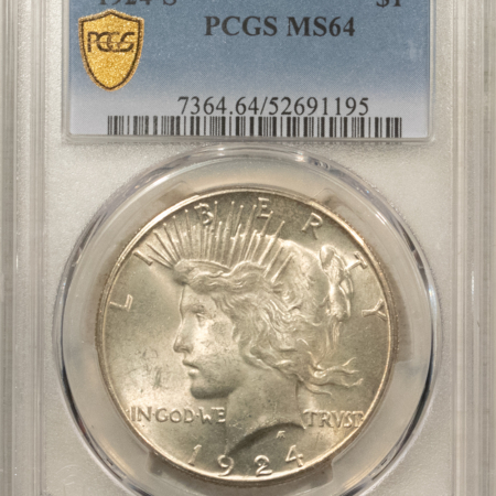 Dollars 1924-S $1 PEACE DOLLAR – PCGS MS-64 SATINY WHITE TOUGH DATE!
