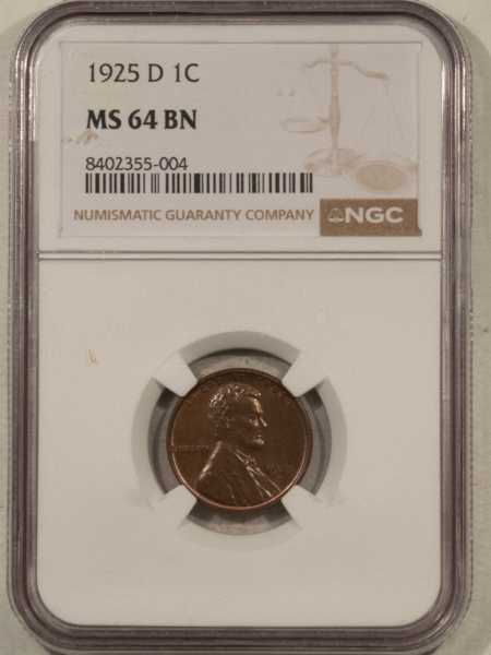 Lincoln Cents (Wheat) 1925-D LINCOLN CENT – NGC MS-64 BN, FRESH & PREMIUM QUALITY!