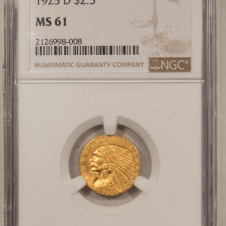 $2.50 1925-D $2.50 INDIAN GOLD QUARTER EAGLE – NGC MS-61