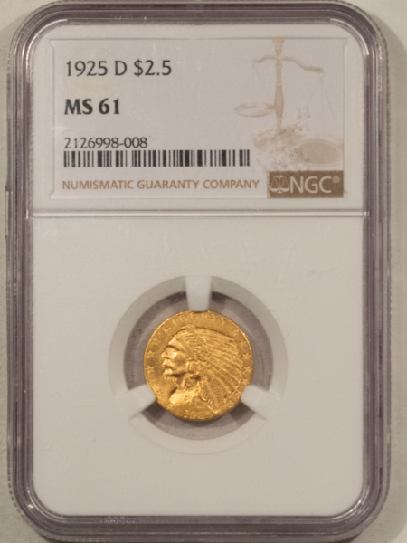 $2.50 1925-D $2.50 INDIAN GOLD QUARTER EAGLE – NGC MS-61