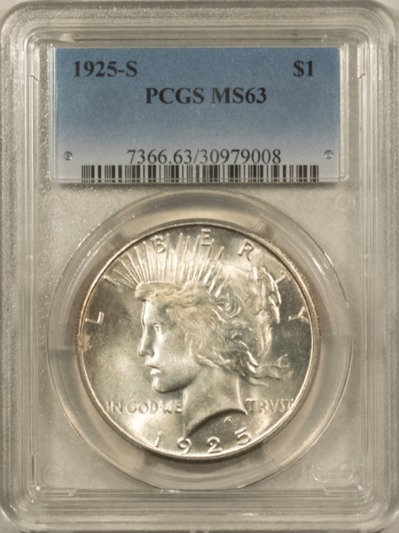 Dollars 1925-S $1 PEACE DOLLAR – PCGS MS-63 FLASHY & CHOICE!